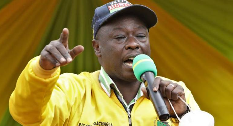 Mathira MP Rigathi Gachagua speaking during a past UDA campaign rally