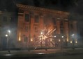 Fireworks launched protesters, explode near the Russian embassy during the protest in Kiev