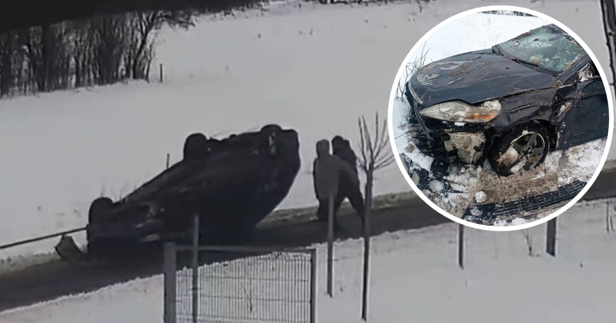 Nietrzeźwy kierowca dachował i wpadł do rowu. Auto holował na... dachu [FILM]