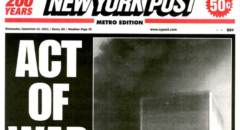 The day after the September 11, 2001, terrorist attacks in New York City, newspapers captured the shock and horror.New York Post