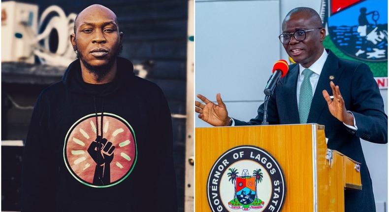 Music star Seun Kuti and governor of Lagos State Babajide Sanwoolu [Instagram/BigBirdkuti] [Instagram/BabajideSanwoolu]