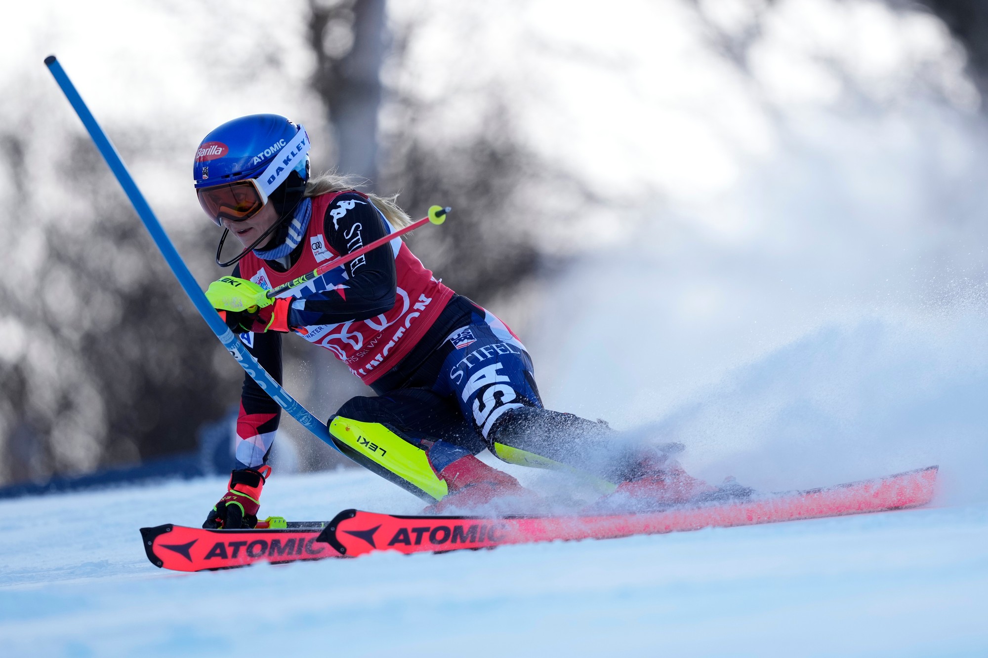 Americká lyžiarka Mikaela Shiffrinová na trati slalomu Svetového pohára v americkom Killingtone.