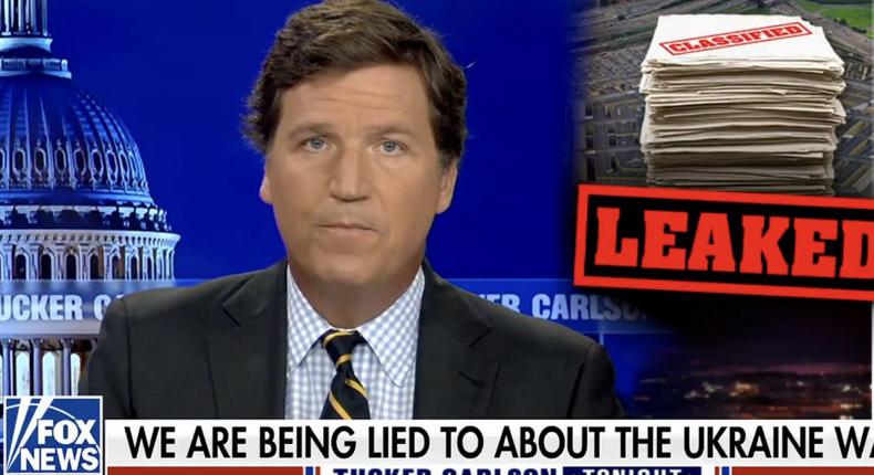 Fox News host Tucker Carlson during a broadcast on April 13.Fox News