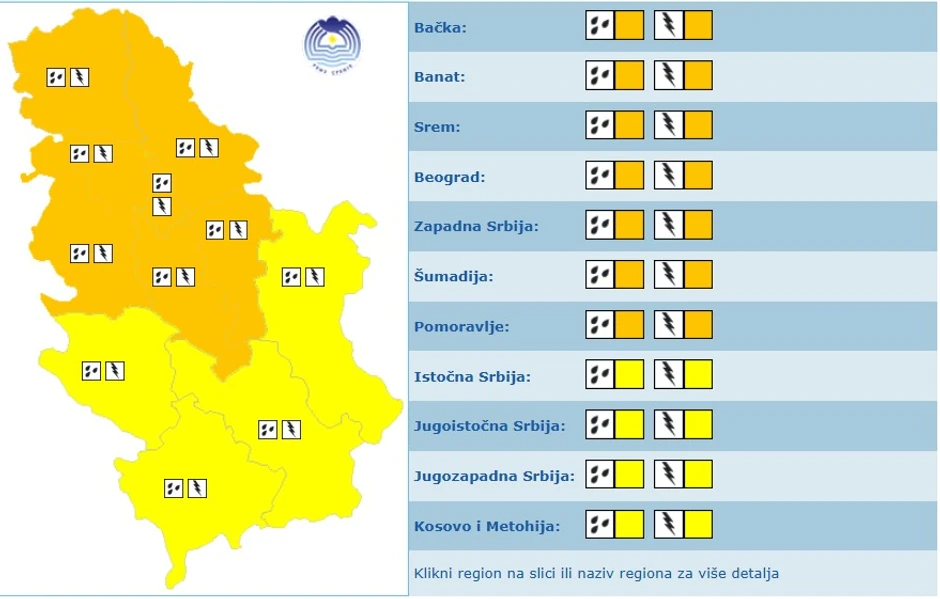 Meteoalarm za sredu