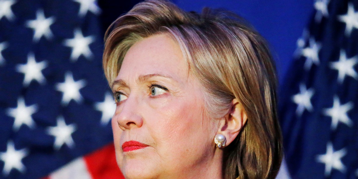 Hillary Clinton pauses as she addresses a reception for the Asian Pacific American Institute for Congressional Studies.