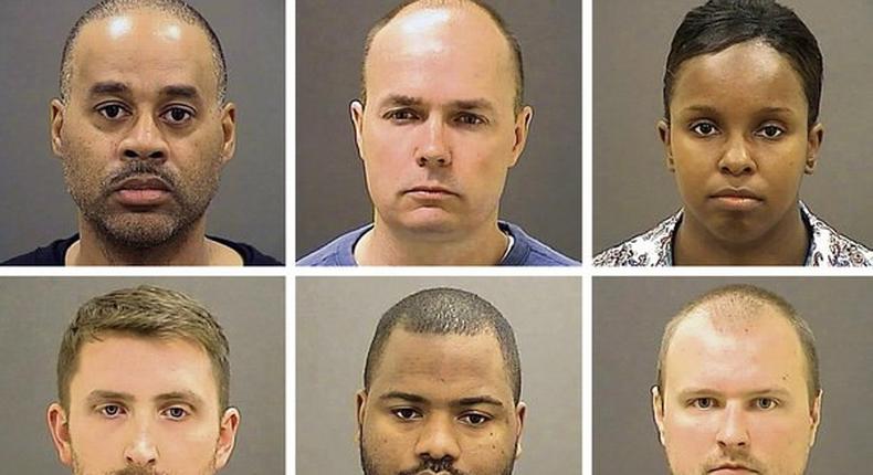 The six Baltimore Police officers who were charged on Friday in the death of Freddie Gray, from top left: Officer Caesar Goodson; Lt. Brian Rice; Sgt. Alicia White; Officer Garrett Miller; Officer William Porter; and Officer Edward Nero. 