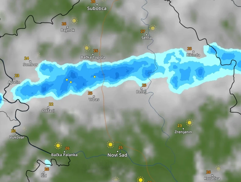 Pljuskovi u Srbiji trenutno