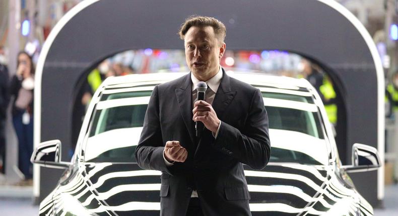 Elon Musk at the opening of the new Tesla electric car manufacturing plant in Germany in March.