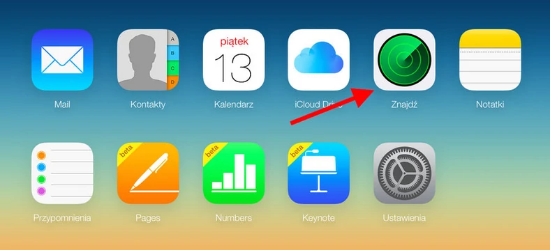 Gdy z poziomu browsera zalogujemy się do usługi iCloud, wśród aplikacji webowych znajdziemy tę namierzającą nasz telefon