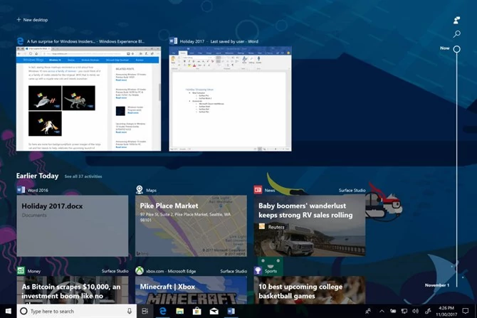 Timeline z Windows 10 Spring Creators Update (fot. Microsoft)