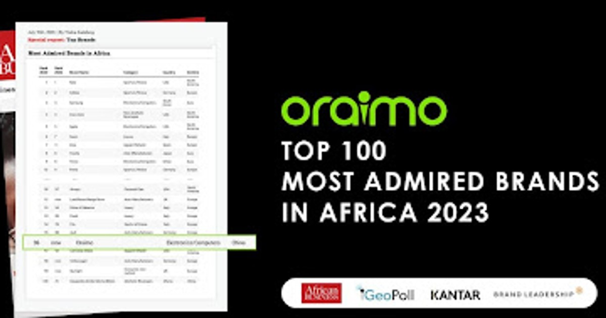 Oraimo Top 100 most admired smart accessory brand in Africa Pulse