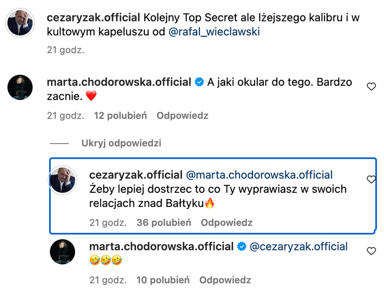 Cezary Żak i Marta Chodorowska na Instagramie