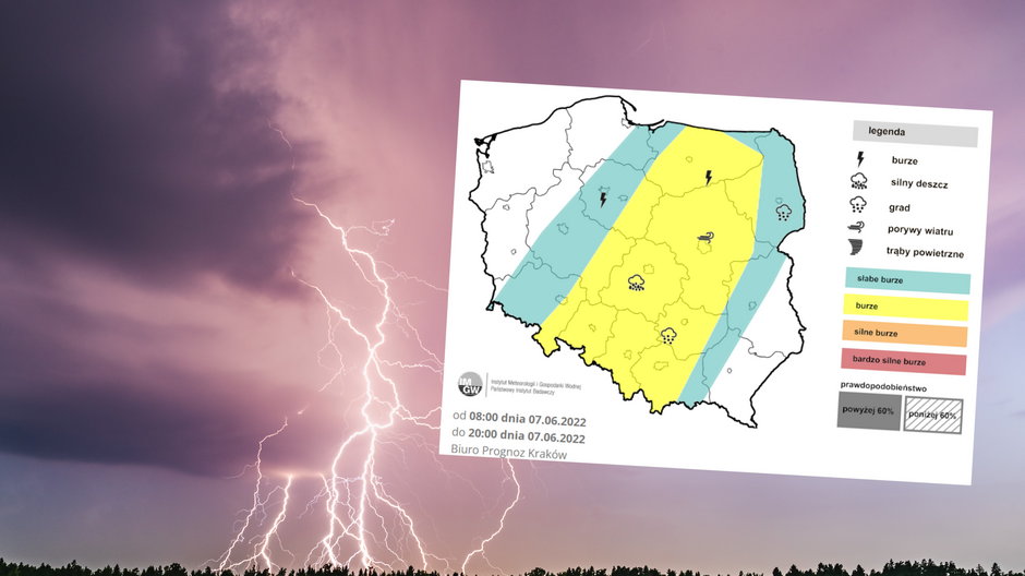 Wtorek będzie ciepłym, ale burzowym dniem (mapa: IMGW)