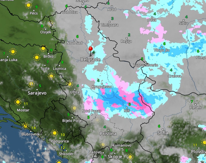 Kretanje padavina sutra u 12 časova 