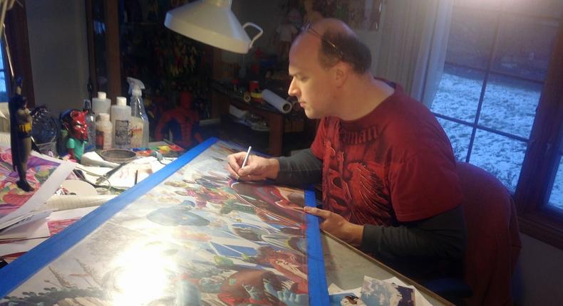 Alex Ross working on Beatles Yellow Submarine Print