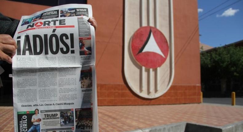 The final print edition of Mexican newspaper Norte, closed due to a lack of security after the murder of a reporter who investigated drug gangs