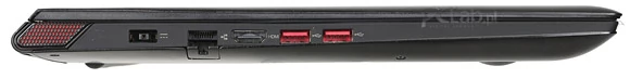 Lewa strona: gniazdo zasilacza, RJ-45, HDMI, 2 × USB 3.0