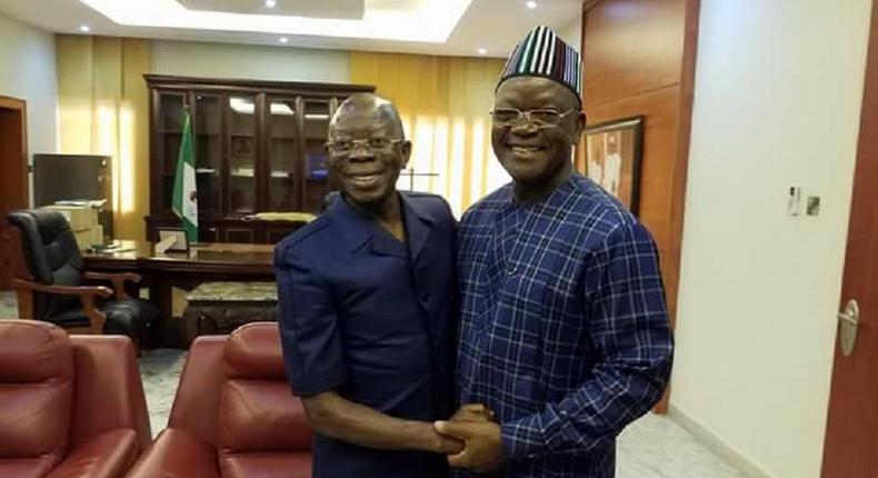 Adams Oshiomhole (left) says he maintains mutual respect with Benue State governor, Samuel Ortom (right) [Benue State Government]