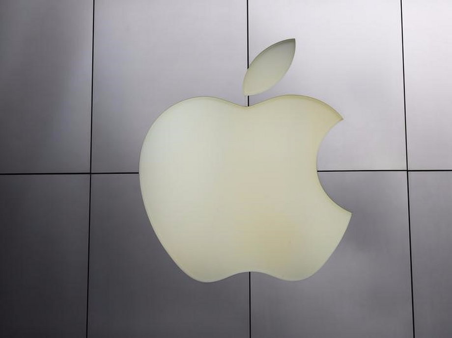The Apple logo is pictured at its flagship retail store in San Francisco