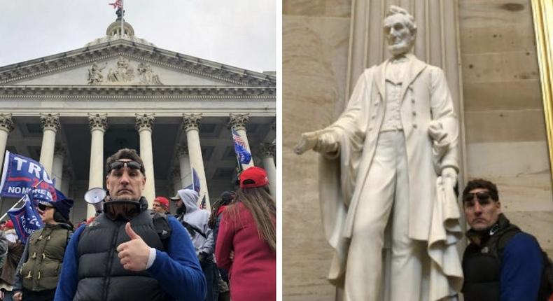 Photos of Edward McAlanis inside and outside the Capitol building on January 6.