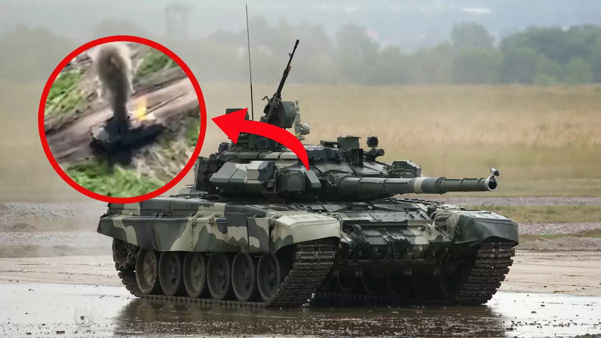 Czołg T-80 zniszczony przez drona kamikadze
