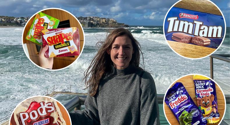 Insider's author tried snacks Australians find at their grocery stores like Pods Snickers and Tim Tams.Monica Humphries/Insider