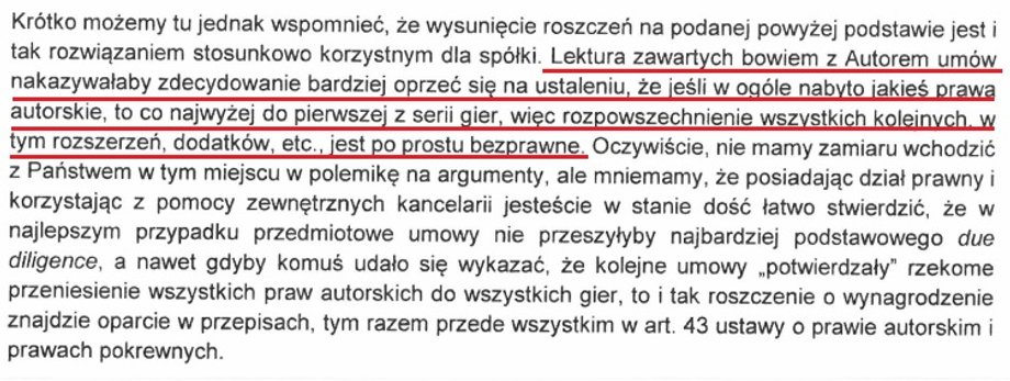 Fragment wezwania do zapłaty przedstawionego przez prawników Andrzeja Sapkowskiego