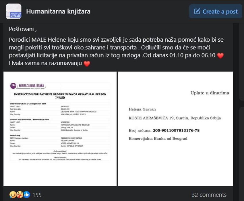 Licitacije za pomoć porodici Gavran