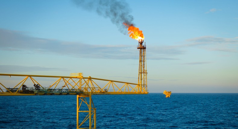 An offshore gas platform burns methane, a potent greenhouse gas.Getty Images