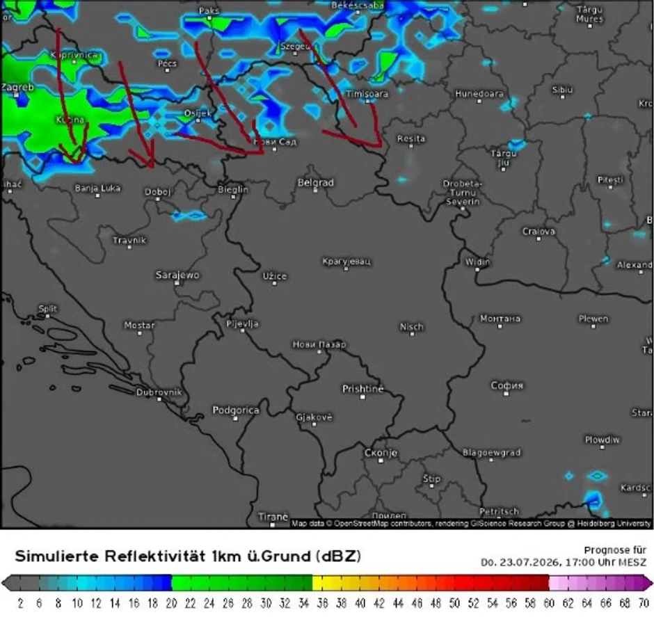 Spuštanje hladnog fronta u četvrtak