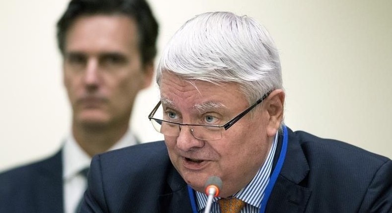 United Nations Under-Secretary-General for Peacekeeping Operations, Herve Ladsous speaks during the High-Level Meeting in Manhattan, New York, October 1, 2015. 