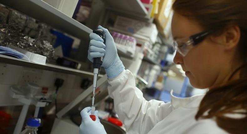 Research assistant Georgina Bowyer works on a vaccine for Ebola at The Jenner Institute in Oxford, southern England January 16, 2015.    REUTERS/Eddie Keogh