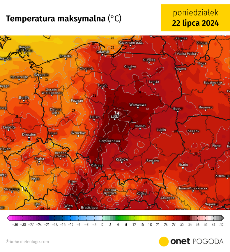 W poniedziałek na wschodzie kraju temperatura może wzrosnąć do 34 st. C