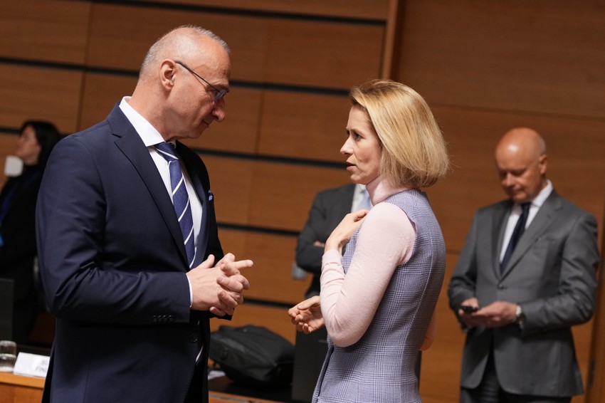 Šefica diplomatije EU Kaja Kalas i hrvatski ministar spoljnih poslova Gordan Grlić Radman na sastanku u Luksemburgu 21. aprila