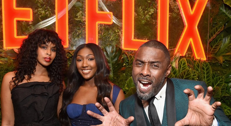 Sabrina Dhowre, Isan Elba, and Idris Elba attend the Netflix 2019 Golden Globes After Party on January 6, 2019 in Los Angeles, California.