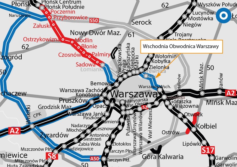 Wschodnia Obwodnica Warszawy mapa