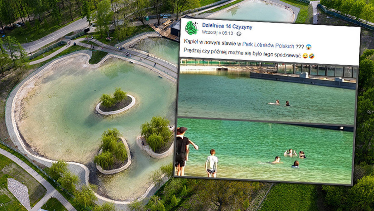 Kraków: Nowy staw w Parku Lotników jak basen. Kąpiele mimo zakazu