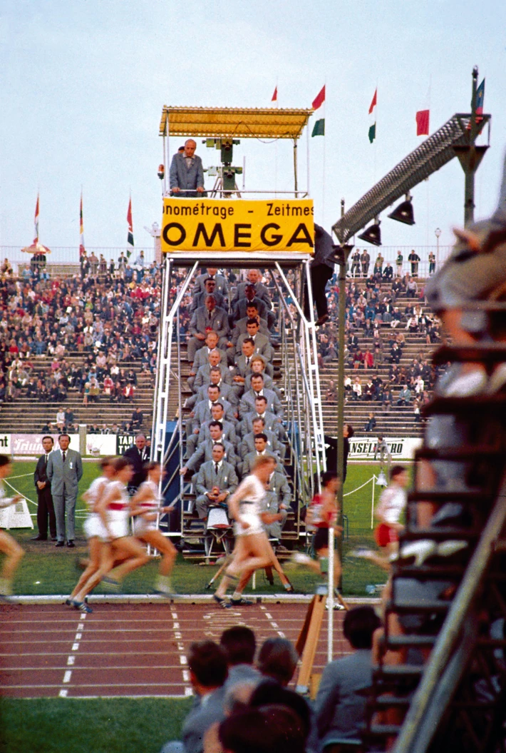 Chronometrażyści podczas pracy na Igrzyskach 1968 w Meksyku