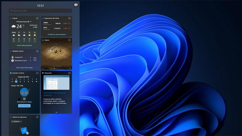 Widok panelu widżetów w Windows 11