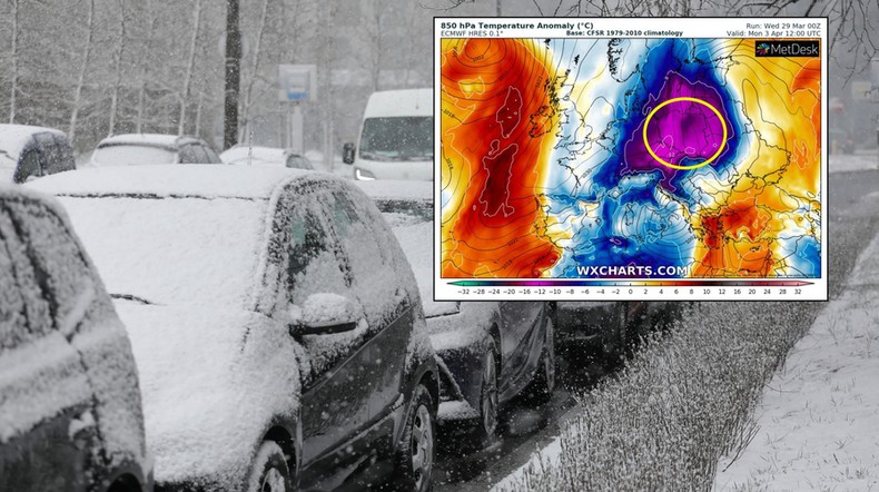 Niedługo zrobi się dużo cieplej, ale na początku kwietnia wróci zima (mapa: wxcharts.com)
