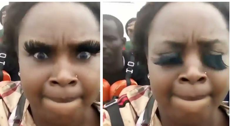 Video show slay queen struggling to save her long artificial eyelashes during a boat ride