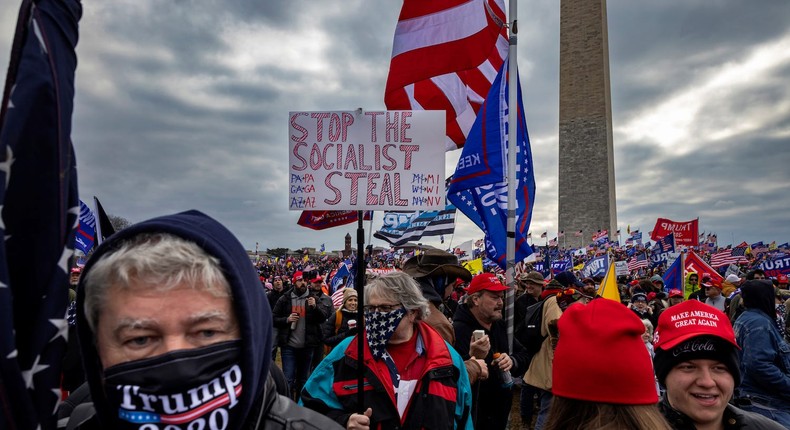 Pro-Trump protesters gather in front of the Capitol in Washington, DC, on January 6, 2021.