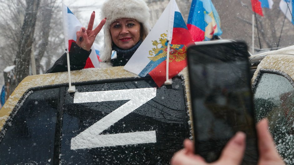 Prorosyjska demonstracja z okazji ósmej rocznicy bezprawnej aneksji Krymu