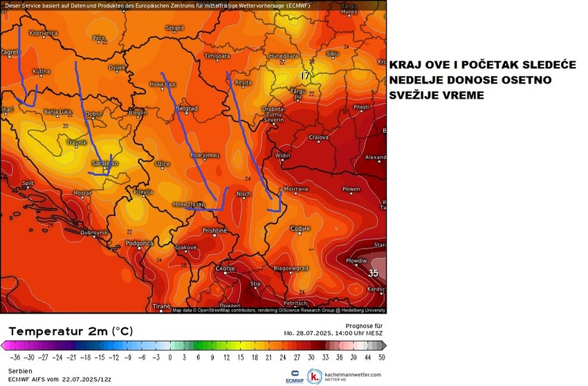 Krajem ove i početkom sledeće sedmice biće osetno svežije