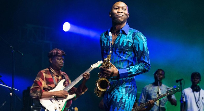 Seun Kuti playing with his band