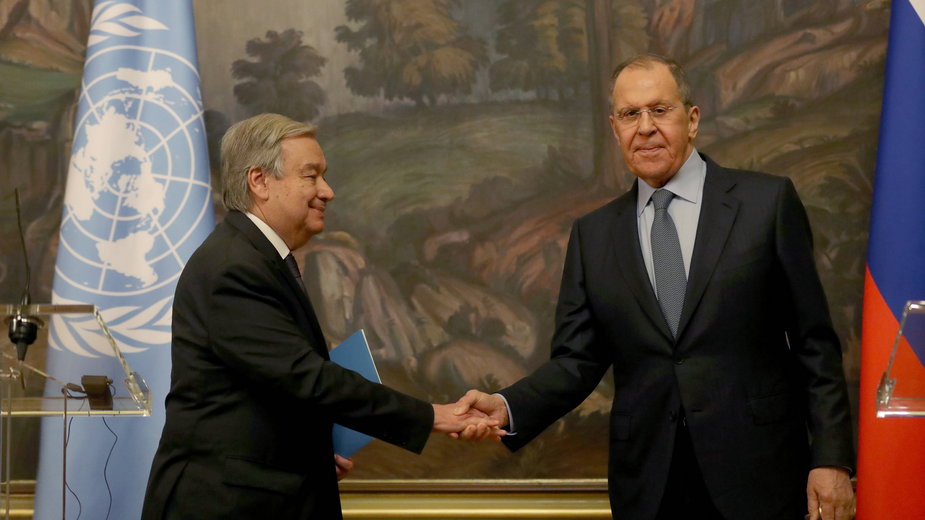 Spotkanie António Guterresa, sekretarz generalny ONZ, z Siergiejem Ławrowem, szefem MSZ Rosji, 26.04.22