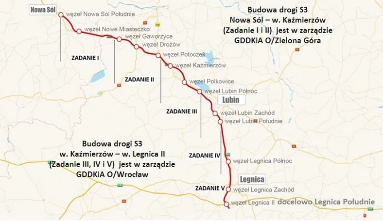 Mapa drogi S3 Legnica - Nowa Sól