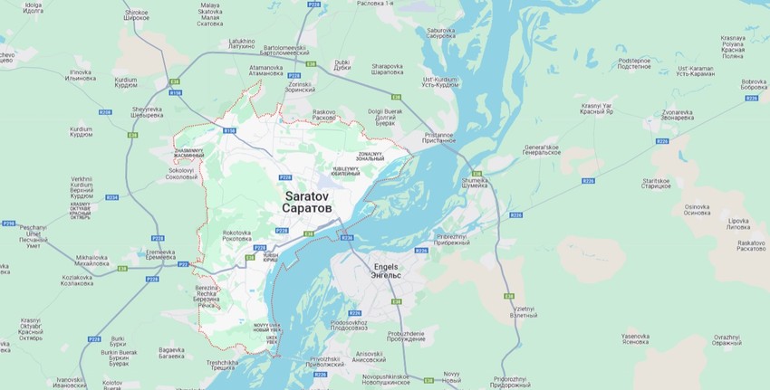 Gradovi Saratov i Engels na mapi