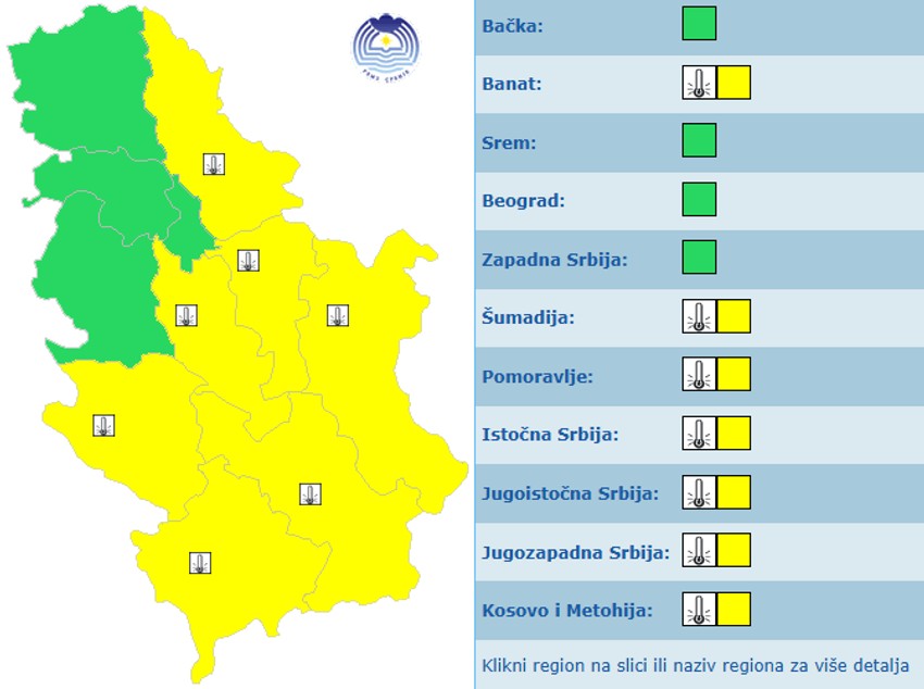 Meteoalarm za petak, 21. mart
