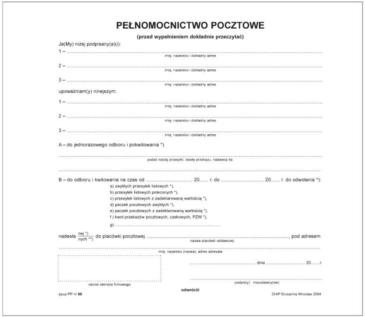Pełnomocnictwo pocztowe